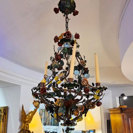 FLORAL PATINATED IRON CHANDELIER – A SUSPENDED GARDEN 🌿🕯️