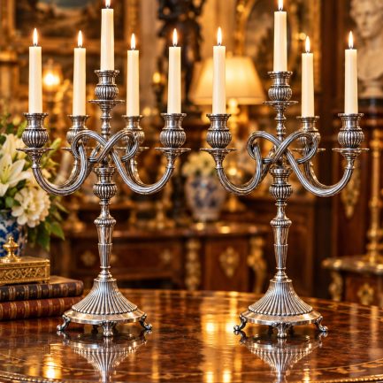 PAIR OF PORTUGUESE SILVER CANDELABRA — ELEGANCE, LIGHT & PRESENCE